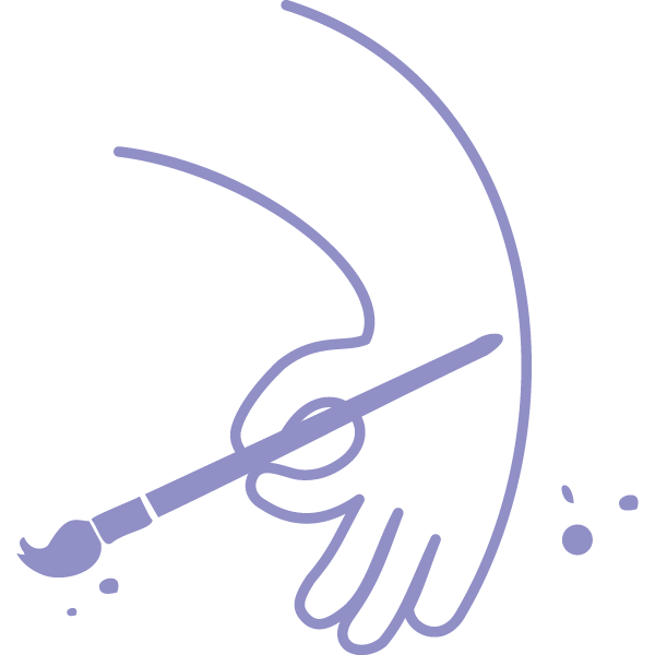 eine lila farbene Hand mit Pinsel